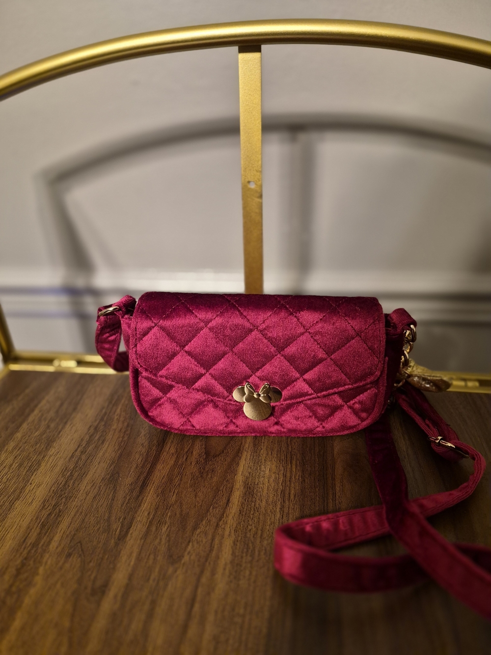 Disney Quilted Velvet Crossbody Bag in Burgundy/Deep Red